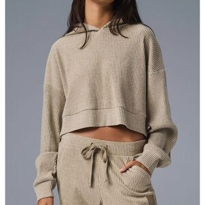 Cozy Ribbed Knit Hoodie and Joggers Set pants size L sweatshirt size m